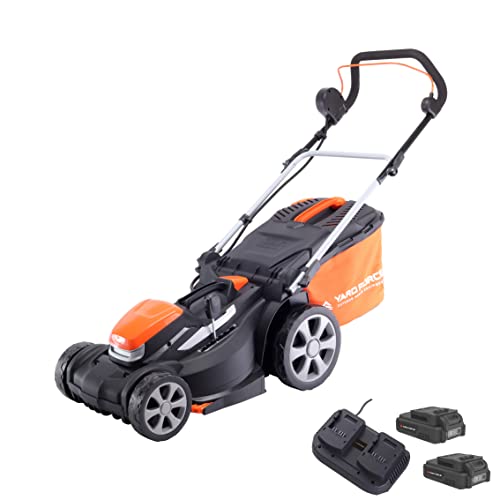 Yard Force Rasenmäher, kabellos, 37 cm, mit 2 Lithium-Ionen-Akkus 20 V, 2,5 Ah und Schnellladegerät LM C37-EU, Orange, Schwarz, Grau von Yard Force