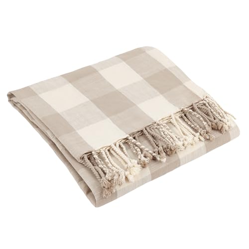 Yard Chesil Check-Überwurf aus 100% Baumwolle mit Quasten – Natur – 130 x 170 cm von furn.