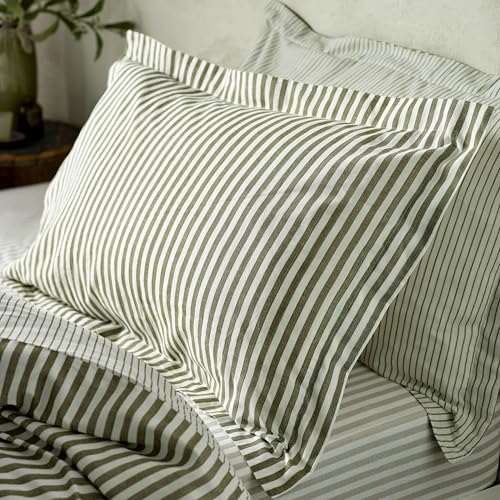 Yard Hebden Mélange Stripe Kissenbezug-Paar – Olivgrün, Olive Yard Hebden Mélange Stripe Kissenbezug-Paar – Olivgrün, Olive von Yard