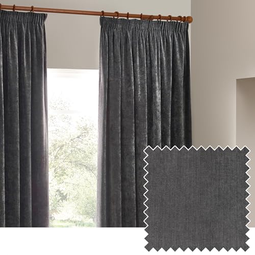 Yard Paar Schwerer Chenille-Samt-Vorhang mit Bleistiftfalten Anthrazit – 168 x 229 cm Yard Paar Schwerer Chenille-Samt-Vorhang mit Bleistiftfalten Anthrazit – 168 x 229 cm von Yard