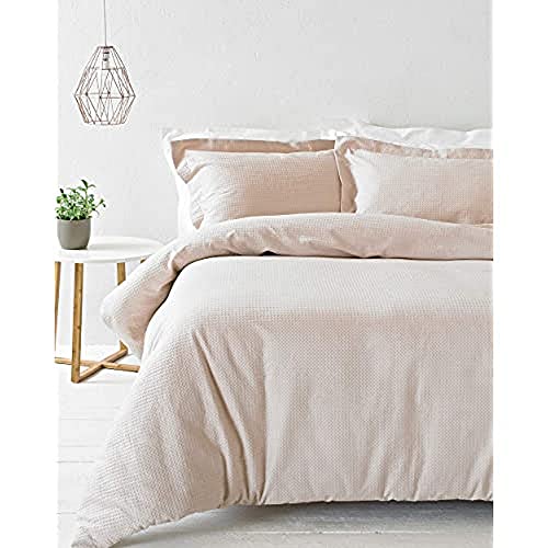 Yard Waffel Waffle SB Duvet Set Blush, Baumwolle, Erröten, Single von Paoletti