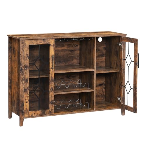 YardYonder Weinbarschrank mit LED-Licht, Glastür, Weinschrank mit Regal, Küchen-Sideboard mit Aufbewahrungsregal, freistehender Likörschrank für Wohnzimmer, Esszimmer (Rustic Brown) von YardYonder