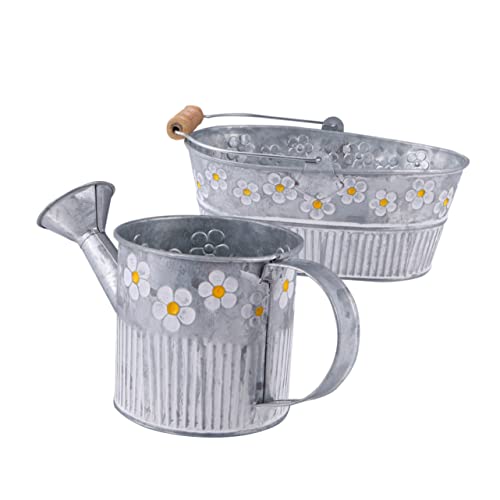 Yardenfun Blumentopf Vintage Antiker Eiseneimer Pflanzeneimer 1 Satz Metall Blumentopf mit Griffen Silber Oval Gießkanne Yardenfun Blumentopf Vintage Antiker Eiseneimer Pflanzeneimer 1 Satz Metall Blumentopf mit Griffen Silber Oval Gießkanne von Yardenfun