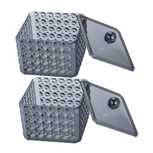 Yardenfun 2 Stück Aufbewahrungsbox für Wattepads und Wattestäbchen mit Diamantstruktur Transparenter Behälter Feuchtigkeitsresistent Eleganter Organizer für Bad und Schminktisch von Yardenfun