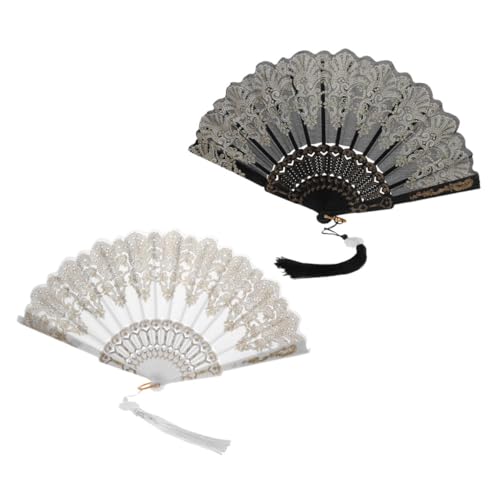 Yardenfun 2 Stück Eleganter Bestickter Falt-handfächer mit Zartem Blumenmuster und Quaste Stabiler Chinesischer Vintage-fan für Tanz Hochzeit Party und Sommerliche Accessoires von Yardenfun