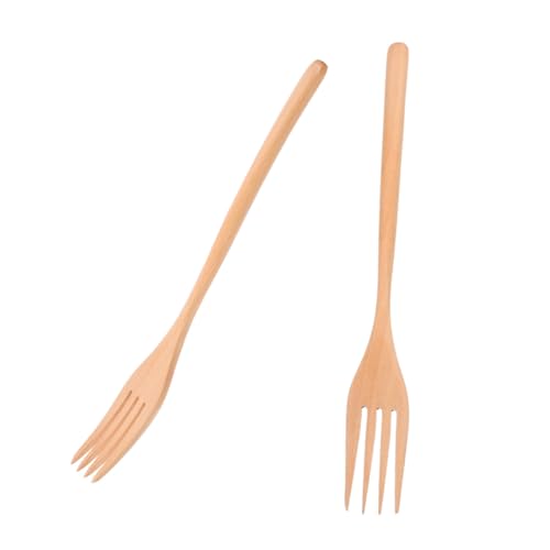 Yardenfun 2 Stück Holzgabeln Lang Holzsalatgabeln Handgefertigt Multifunktional zum Rühren Servieren Kochen für Küche Restaurant von Yardenfun