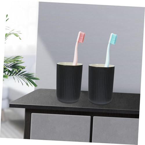 Yardenfun 2 Stück Zahnputzbecher aus Langlebiger Keramik Wiederverwendbare Mundspülbecher mit Vintage Linienmuster Stabil und Praktisch für Bad und Hotelgebrauch Schwarz von Yardenfun