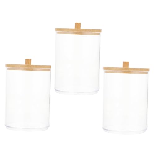 Yardenfun 3 Stück Aufbewahrungsboxen mit Bambusdeckel Staubgeschützte Wattepads und Wattestäbchen Behälter Praktische Kosmetik Organizer für Badezimmer und Schminktisch von Yardenfun