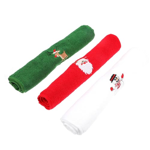 Yardenfun 3 Stück Teiliges Weihnachts Handtücher aus Hochwertiger Baumwolle Bestickt mit Festlichen Motiven in Weiß Rot und Grün Weiche Saugfähige Frottiertücher als Dekorative Geschenkidee von Yardenfun