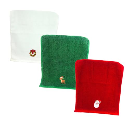 Yardenfun 3 Stück Weihnachtliche Baumwollhandtücher Bestickt Saugfähig Schnell Trocknend Weiche Gesichts und Badetücher mit Festlichem Muster Praktisches für Alltag und Feiertage von Yardenfun