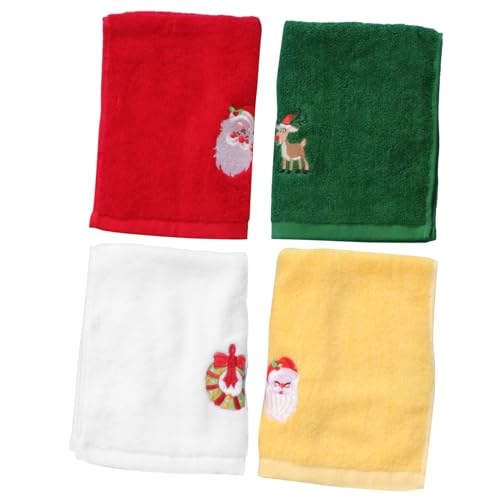 Yardenfun 4 Stück Baumwolle Handtücher mit Weihnachtlicher Stickerei Dekorative Saugfähige Festtags Waschtücher Komfortabel Atmungsaktiv für Weihnachtsdeko und Alltag von Yardenfun
