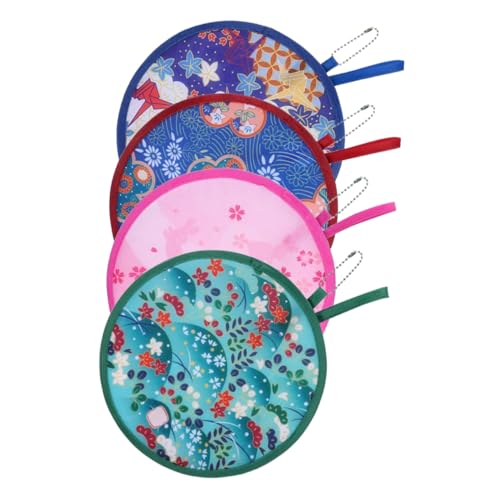 Yardenfun 4 Stück Faltbare Runde Handfächer Leicht und Handlich Bunte Cartoon Motive Kompakt für Reisen Sommerkühlung Festivaldekorationen Hochzeits und Party Giveaways von Yardenfun