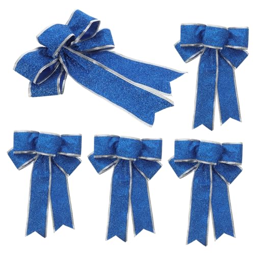 Yardenfun 5 Stück Teiliges Glitzernde Weihnachtsbaum Schleifen aus Stoff Große Blaue Dekobögen für Geschenkverpackung Tür und Wanddeko Robuste Weihnachtsknoten für Festliche Atmosphäre von Yardenfun