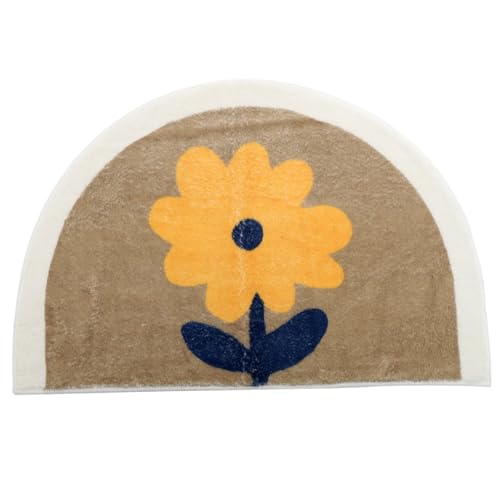 Yardenfun Badematte rutschfest Halbrund Waschbar Saugfähig mit Weichem Dickem Chenille für Badezimmer Dekorativer Badvorleger in Kamelblumen Design von Yardenfun
