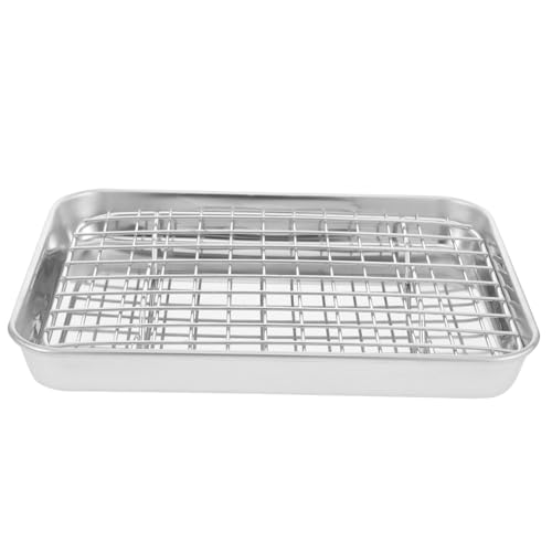 Yardenfun Edelstahl Backblech mit Drahtgitter Backofen Backblech Set zum Backen Grillen Braten von Fleisch Gemüse und Gebäck Robustes Backform und Kühlgitter Set für Küche Restaurant Yardenfun Edelstahl Backblech mit Drahtgitter Backofen Backblech Set zum Backen Grillen Braten von Fleisch Gemüse und Gebäck Robustes Backform und Kühlgitter Set für Küche Restaurant von Yardenfun