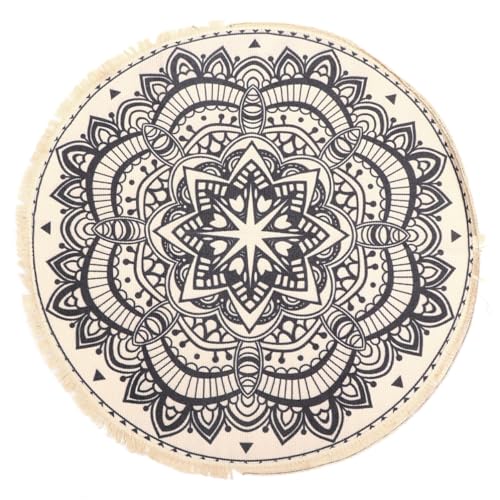 Yardenfun Ethnic Style Rundteppich Bohemian Baumwollteppich mit Fransen für Wohnzimmer Schlafzimmer und Eingangsbereich Handgewebt Wasserabsorbierend und Komfortabel von Yardenfun