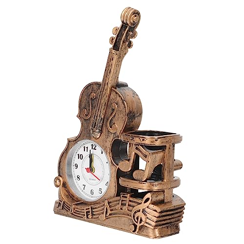 Yardenfun Festivalgeschenk Stifthalter Tischuhr Violine Schmuck Violinmodell Violine Form Uhr Kinderwecker Kunststoff Stifthalter Schreibtisch Violine Statue Tischuhr Violine Tischuhr von Yardenfun