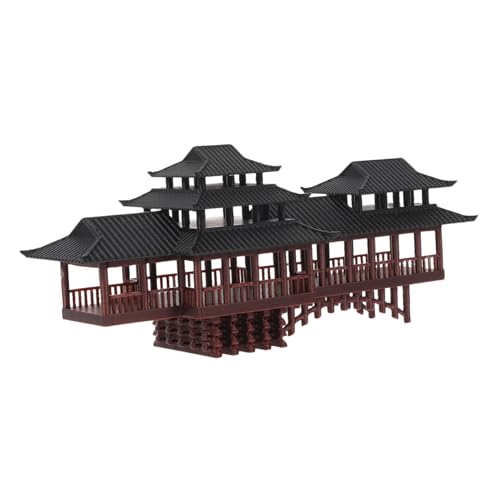 Yardenfun Miniatur Asiatisches Pavillon Ornament mit Langem Laubengang und Bogenbrücke Dekorativer Teichbrücke für Bonsai Gartendekoration Kleines Modell Traditioneller Chinesischer von Yardenfun