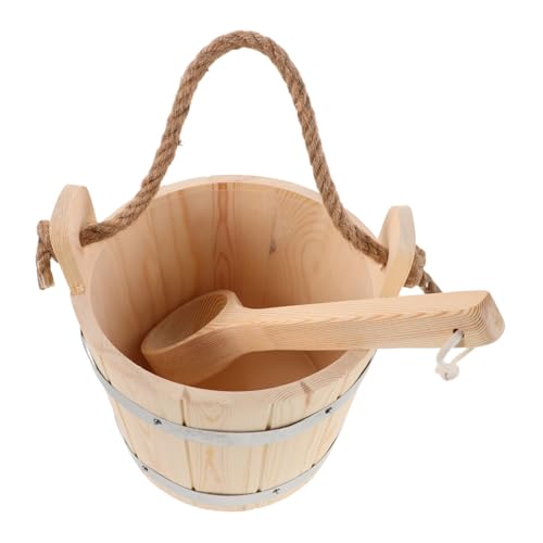 Yardenfun Sauna Holzeimer mit Einsatz und Ergonomischem Griff Holzschöpfkelle Vielseitiger Wassereimer für Dampfbad Spa und Traditionelle Sauna Anwendung von Yardenfun