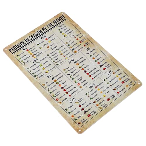 Yardenfun Vintage Metall Schild Gemüse Obst Saison Poster Robustes Rostfreies Wanddekor für Küche und Zuhause Leicht zu Montieren Praktisches Pflanzenwissen von Yardenfun
