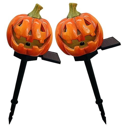 Yardwe Gartendekoration 2st Solar-kürbis-Laterne Halloween-gartendekoration Solar-kürbisgartenpfähle Halloween-außendekorationen Kürbis- Bodenlicht 3D Harz Dekorative Lichter Led von Yardwe
