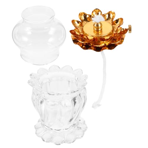 Yardwe 1stk Dimmbare Petroleumlampe Buddha- Kerzenhalter Öllampe Aus Klarem Glas Buddhistische Liefert Buddha-altarlampe Öl Brennende Laterne Lotus- Kerzenhalter Legierung Duft Weiß Tasse von Yardwe