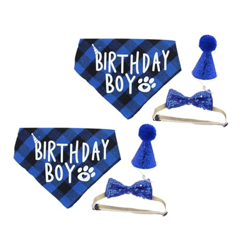 Yardwe 2 Satz Teiliges Haustier Partyset Plaid Bandana und Geburtstagsmütze mit Schleife Verstellbar für Katzen und Kleine Hunde Modisch Vielseitig für Geburtstags und von Yardwe