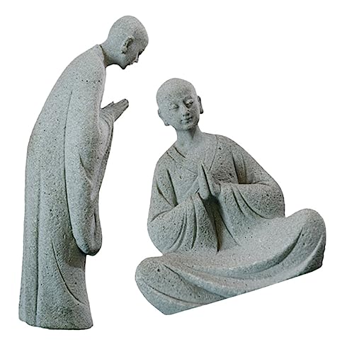 Yardwe 2St Mikro-Landschafts-Buddha-Statue Aquarium-Ornamente Aquarium-Skulptur Figur Mini-Mönch Wohnkultur kleines Mönchshandwerk Bonsai Steingarten Dekorationen Schildkröten-Fischbecken von Yardwe