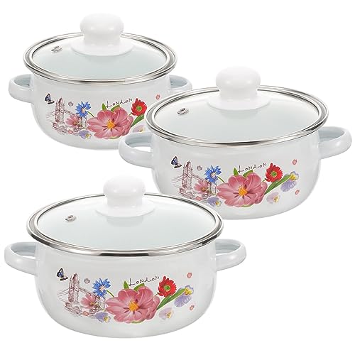 Yardwe 3 Stücke Emaille Schüssel Schale mit Deckel Ramen Bowl Vintage Suppenschüssel Salatschale Suppenschale Obstschale Metall Salatschüssel Rührschüssel Nudelschale Müslischale von Yardwe