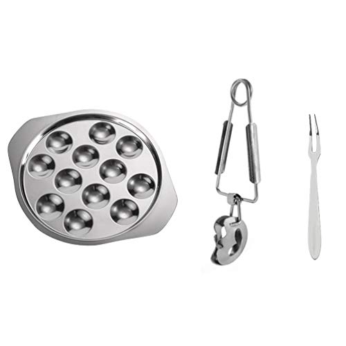 Yardwe 3 Stücke Meeresfrüchte Werkzeug Set mit Zange Gabel und 12 Löcher Schneckenpfanne Schneckenschale Schnecken Pfanne Escargot Teller Edelstahl Speisenteller für Hotel Restaurant von Yardwe