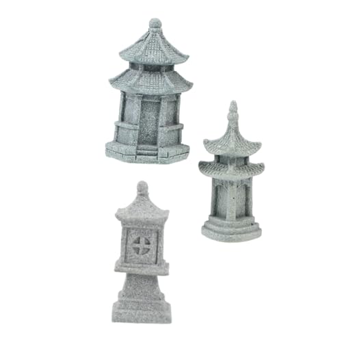 Yardwe 3St Simulation Landschafts Ornamente mikrolandschaft House Decoration Mini-Turm-Statue außerirdisches Pavillon-Modell Desktop-Ornamente für zu Hause Sandstein Light Grey von Yardwe