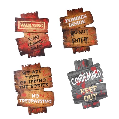 Yardwe 4 Stück Teiliges Halloween Straßen Warnschild Langlebige Gruselige Werbetafeln Outdoor Deko für Party Beängstigende als Halloween Requisiten für Bars und Einkaufszentren von Yardwe