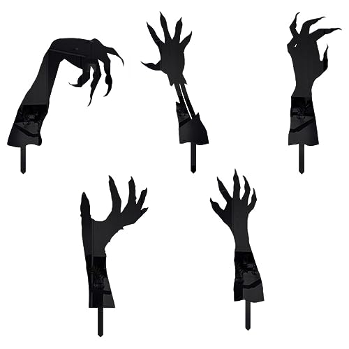 Yardwe 5 Stück Schwarze Hände Hofschild Zombie-Hände Silhouette Halloween-Geister-Handpfähle Gruselige Totenkopf-Handpfähle Acryl-Geisterhand-Ornament Für Halloween-Party-Dekoration von Yardwe