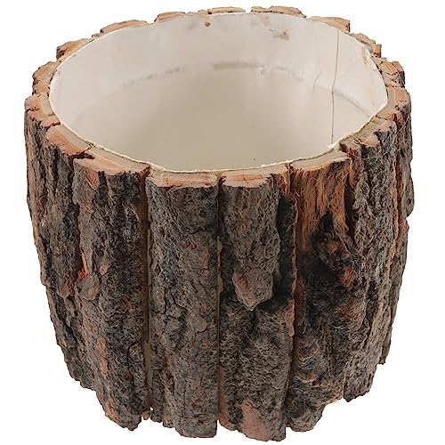 Yardwe Rustikaler Blumentopf aus Holzrinde - Sukkulenten Übertopf für Haus, Garten und Balkon Dekoration, 17 cm Durchmesser von Yardwe