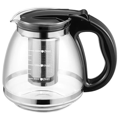 Yardwe Glas-Teekanne mit Teesieb, 1500 ml Borosilikatteekanne mit Sieb Glas-Teekanne für losen Tee Yardwe Glas-Teekanne mit Teesieb, 1500 ml Borosilikatteekanne mit Sieb Glas-Teekanne für losen Tee von Yardwe