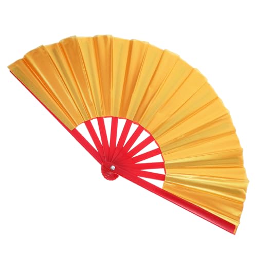 Yardwe Großer Faltbarer Tai Chi Handfächer aus Hochwertigem PP und Leichter Handlicher Faltventilator für Tai Chi Tanz Hochzeit Party Festival Doppelseitig Rot goldfarben Tragbar von Yardwe