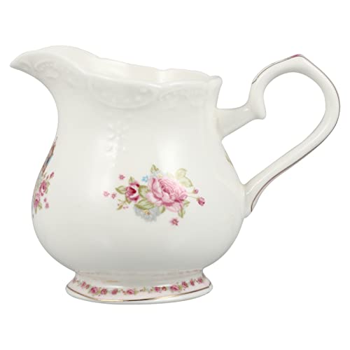 Yardwe Keramikmilchkrug mit Griff Porzellan Milchbehälter Blumenmuster Kaffee Milch Creamer Krug Pitcher Sauce Pitcher Kaffeetasse Küchenutensilien Weiß von Yardwe