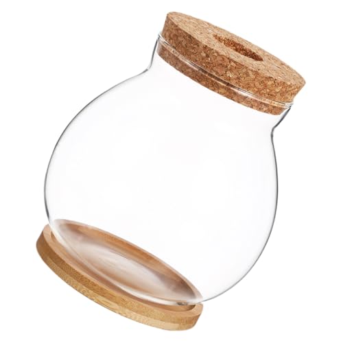 Yardwe Kleines Glasfischbecken mit Holzdeckel Hydroponisches Aquarium für Betta Fische Dekorative Terrarium Schale für Schreibtisch und Wohnzimmer Transparentes Design mit Bambusunterlage von Yardwe