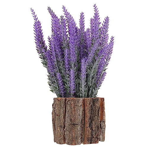 Yardwe Künstliche Lavendel-Topfpflanze Kunstblume Im Topf Holzrinde Eimer Fass Rustikaler Pflanzgefäß Vase Bauernhaus Blumenarrangement Behälter Für Zuhause von Yardwe