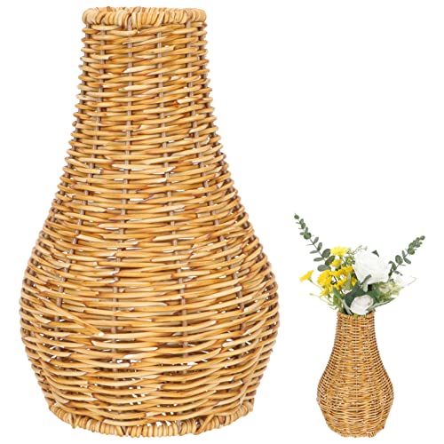 Yardwe Rattanvase Vintage Gewebte Blumenvase Weidengeflecht Lang Getrockneter Blumentopf Knospenanordnung Behälterhalter Für Tisch Bücherregal Badezimmer Weihnachten Neujahr Dekoration von Yardwe