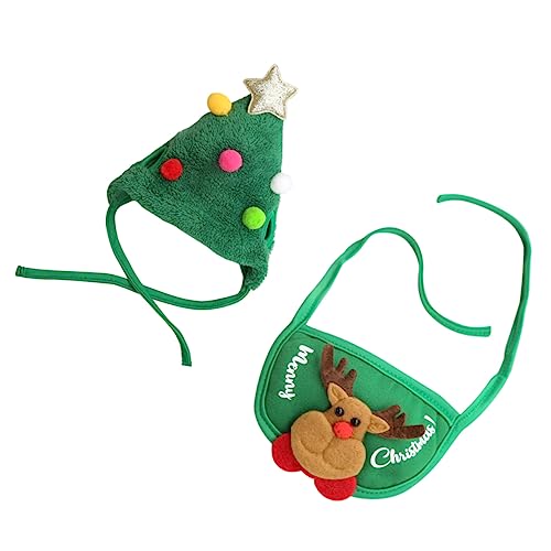 Yardwe Weihnachtliches Haustier Set Teilig mit Grünem Partyhut und Passendem Atmungsaktiv Leicht Anzuziehen Dekorativ für Kleine Hunde und Katzen bis Festliches Design von Yardwe