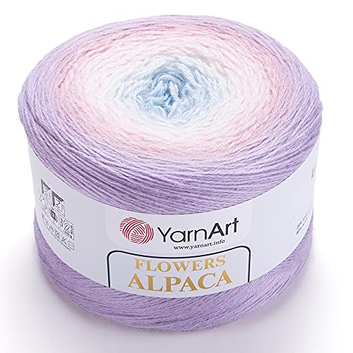 Yarn Art Blumen-Alpaka, 20 % Alpaka, 80 % Acryl, Gewicht: 250 g, Länge: 1028 m, mehrfarbig, Regenbogen, Häkelgarn, Wintergarn, Gewicht 2 Sport (405) von Yarn Art