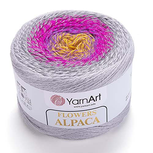 YarnArt Blumen Alpaka 20% Alpaka 80% Acryl, Gewicht 250 g, Länge 900 m, mehrfarbiges Regenbogen-Häkelgarn, Gewicht 2 Sport (415) von Yarn Art