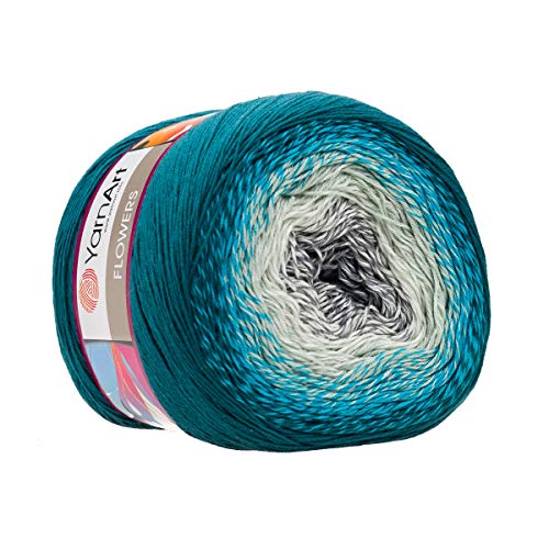 YarnArt Blumen Garn 55% Baumwolle 45% Acryl 250gr 1094yds Mehrfarbig Baumwollgarn Regenbogen Häkelgarn Frühling Sommer 2 Sportgarn (289) von Yarn Art