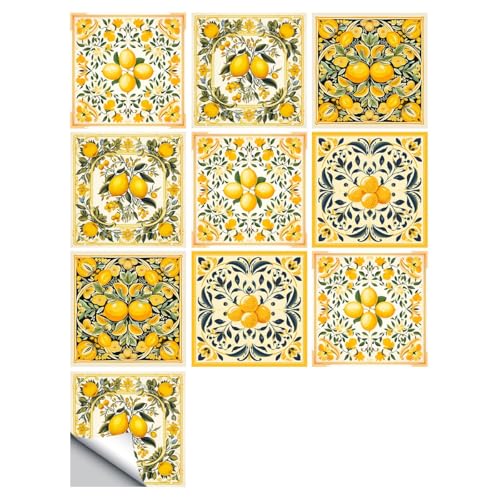 20 PCS Fliesenaufkleber,Moderne minimalistische,gelbe Zitrone,Wandpaneele Selbstklebend PVC Fliesenaufkleber Bad Wasserdicht Fliesen Leicht Zu Schrubben Fliesensticker,15x15cm von YarnAdventures