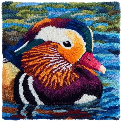 Tier Knüpf Sets,Knüpfkissen Knüpfen Knüpfteppiche,Schöne Mandarinente,DIY Kissen Kissenbezug Kreuzstich Latch Hook Kit Handwerk Handarbeiten,17x17in von YarnAdventures