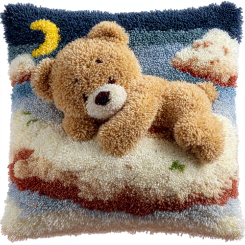 YarnAdventures Cartoon-Stil DIY Knüpfkissen-Set anfänger,Kleiner Bär liegt auf der Wolke,knüpfkissen mit vordruck Knüpfhaken-Kissen-Set,bedruckte Leinwand für Anfänger,Stickerei,Bastelk,17x17in YarnAdventures Cartoon-Stil DIY Knüpfkissen-Set anfänger,Kleiner Bär liegt auf der Wolke,knüpfkissen mit vordruck Knüpfhaken-Kissen-Set,bedruckte Leinwand für Anfänger,Stickerei,Bastelk,17x17in von YarnAdventures