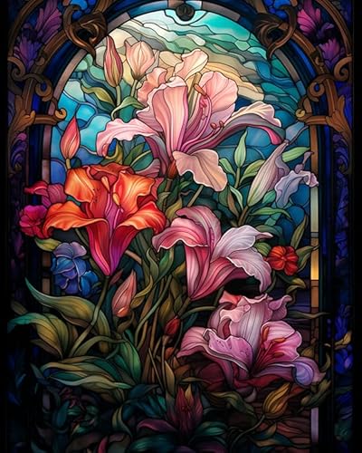 YarnAdventures Schöne Irisblumen Malen Nach Zahlen Erwachsene,Buntglas-Stil,Paint by Numbers DIY Acrylpigment ölgemäLde Kit für Art Home Decor,40x50cm Ohne Rahmen von YarnAdventures
