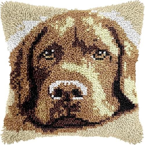 YarnAdventures Tier Hund Knüpf Sets Knüpfkissen,Brauner Weimaraner,DIY Kissen Kissenbezug Kreuzstich Latch Hook Kit Handwerk Handarbeiten Erwachsene Kinder Kunsthandwerk,17x17in von YarnAdventures