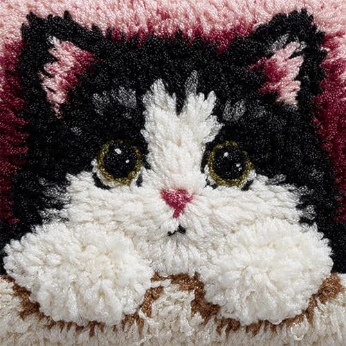 YarnAdventures Tier Knüpfkissen-Set,Eine süße Katze,knüpfkissen Set für Anfänger Erwachsene oder Kinder zum Selber Knüpfen,Knüpfpackung Knüpfset Kissen,17x17in von YarnAdventures